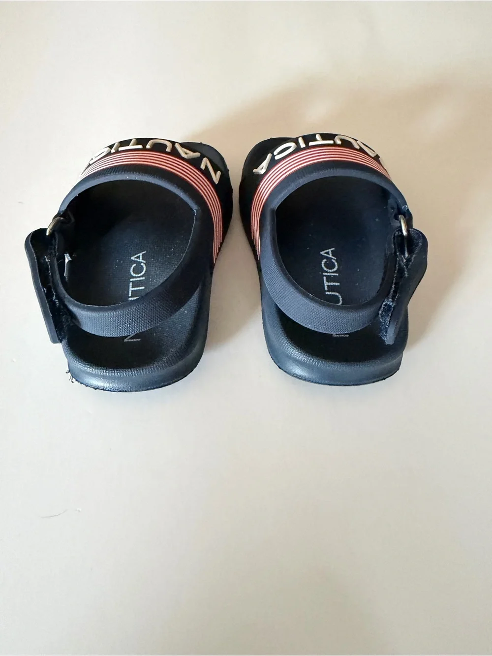 Nautica Navy and Red Kids Slide Sandals with Logo Strap